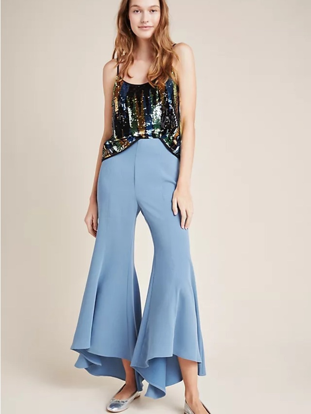 Anthropologie Powder Blue Flare Hem High-Waist Pants